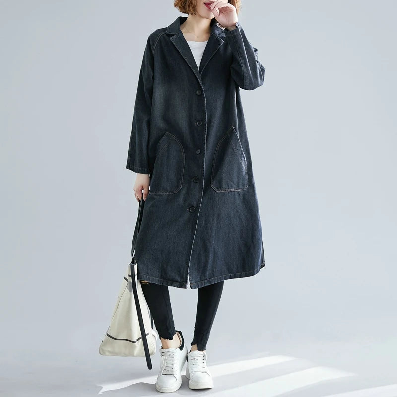 Denim Solid Trench Coat