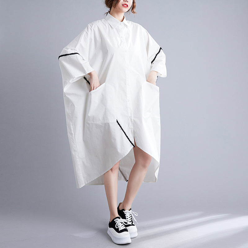 White Vintage Irregular Oversized Shirt Dresse