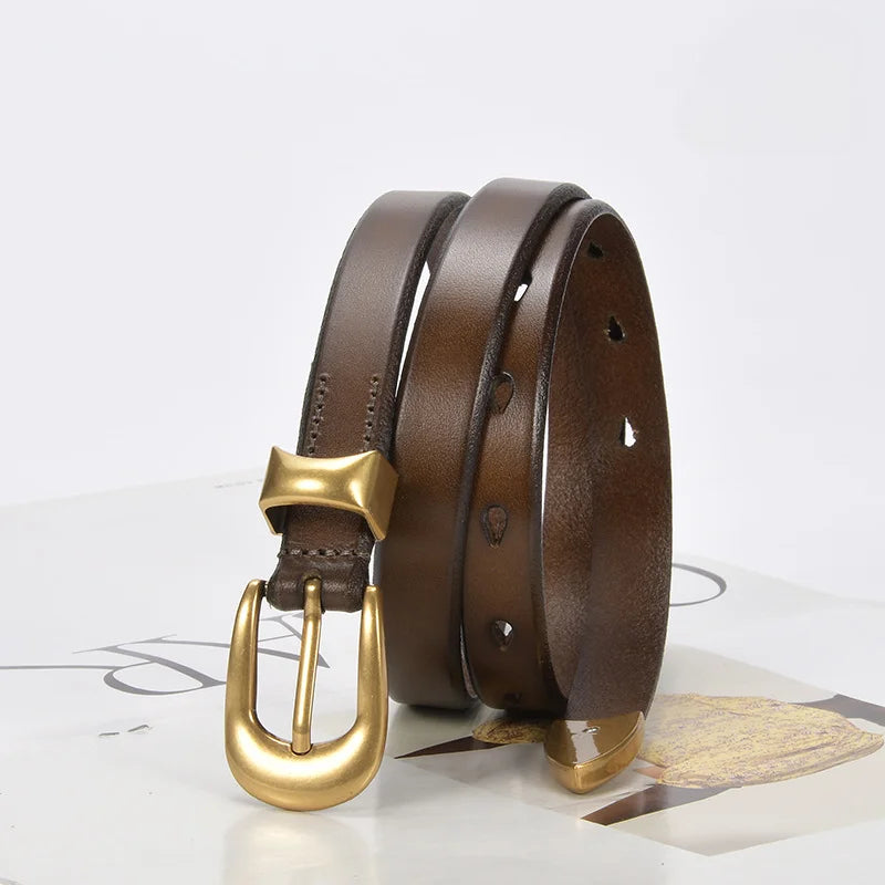 Gold Vintage Button Cow Leather Belt