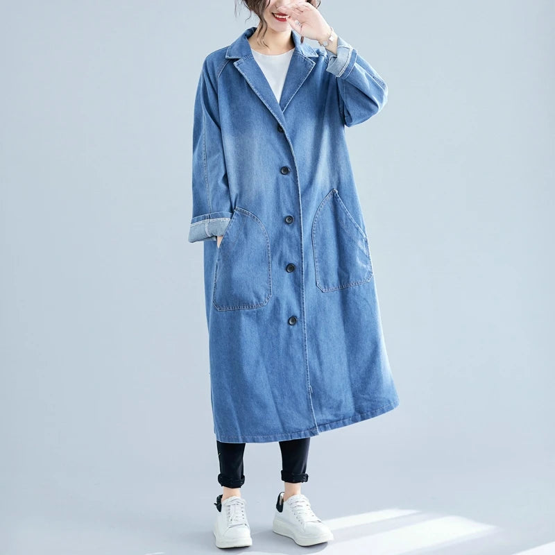 Denim Solid Trench Coat