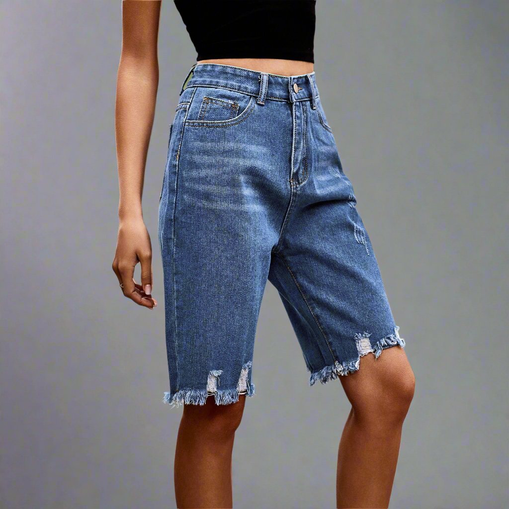 Denim Shorts High Waist Ripped Jeans