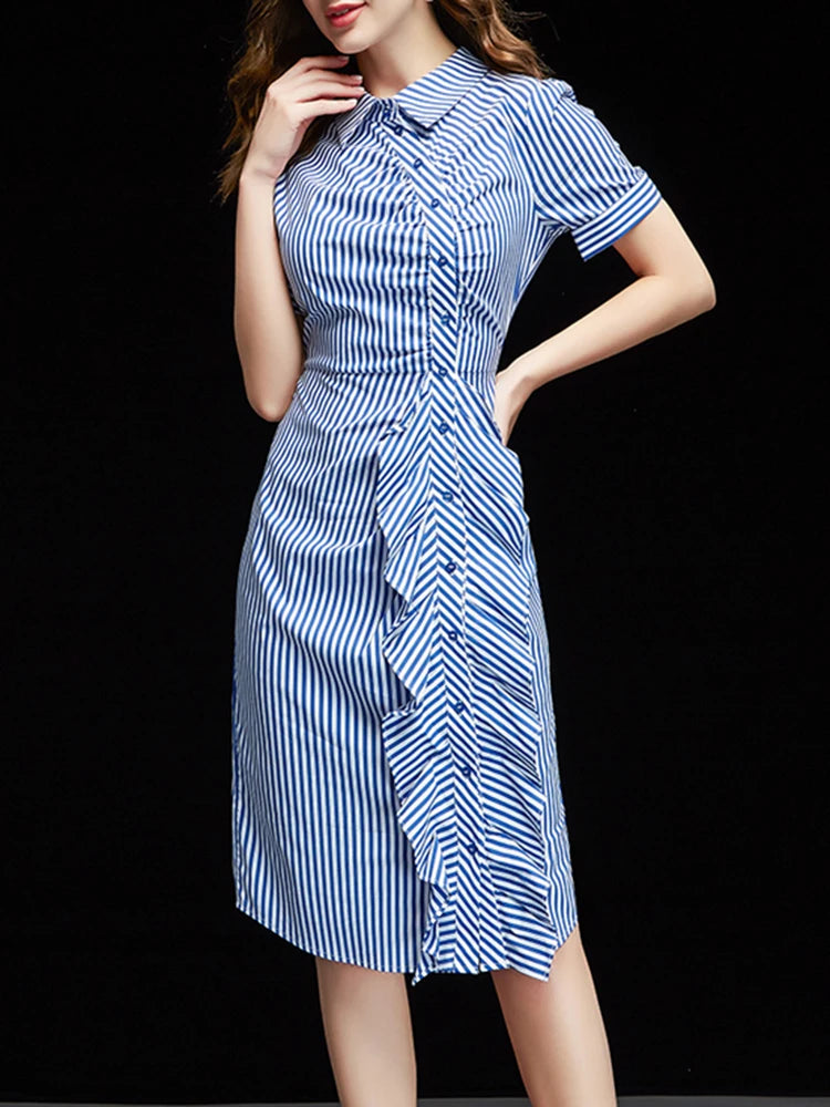 ColorBlock Striped Asymmetrical Midi Dress