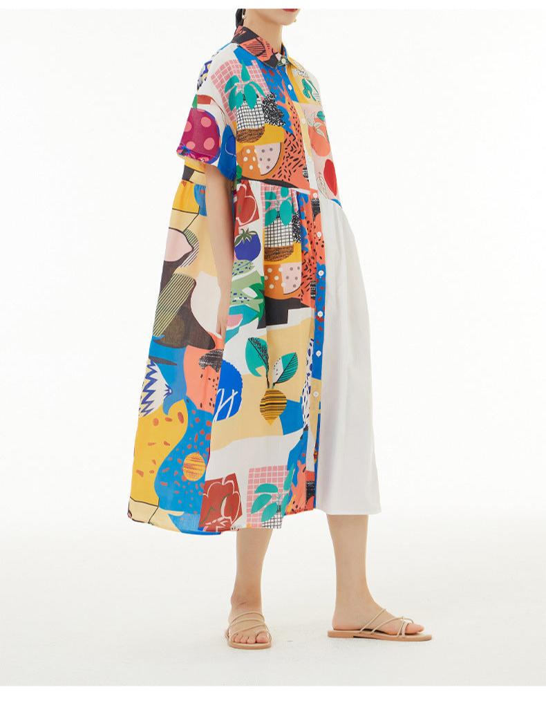 Loose Fit Patchwork Print Midi Dress