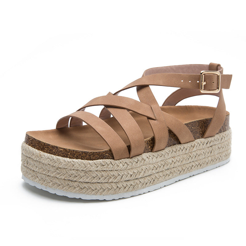 Muffin Platform, Strap Cross Buckle Sandals