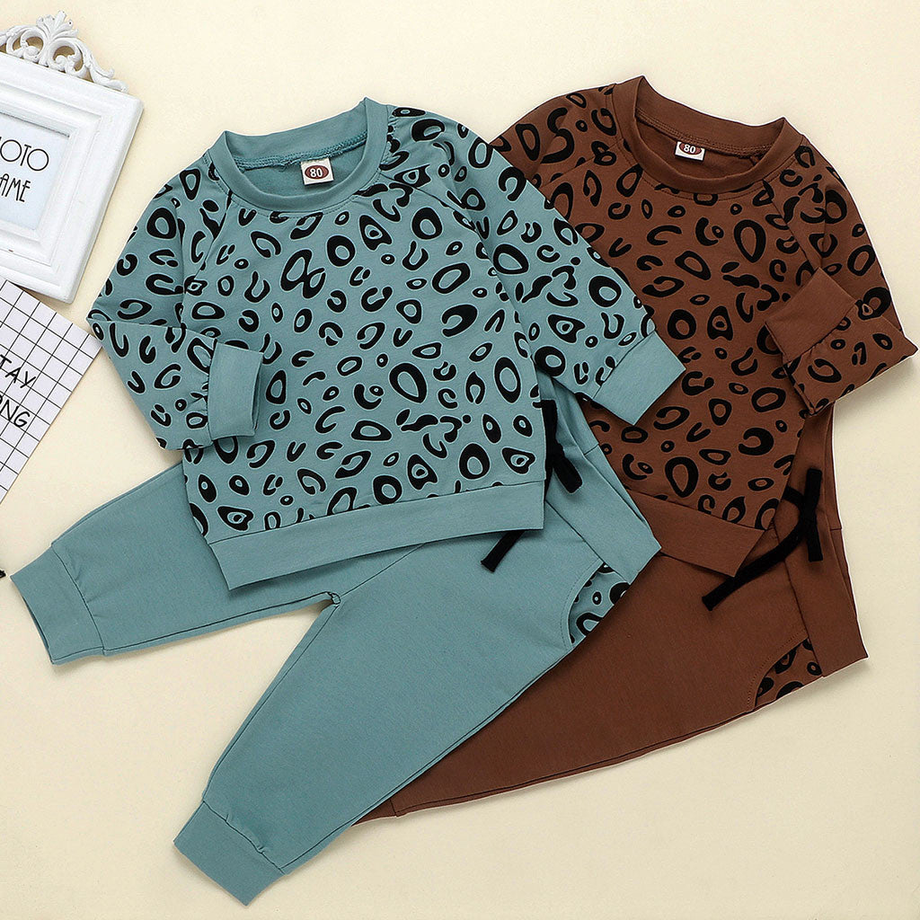 Leopard printed long sleeve top and pants for infant & toddler