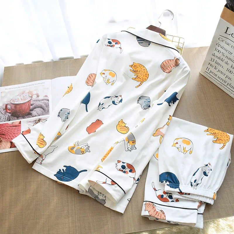 Printed Cute Cat Cotton Pajamas