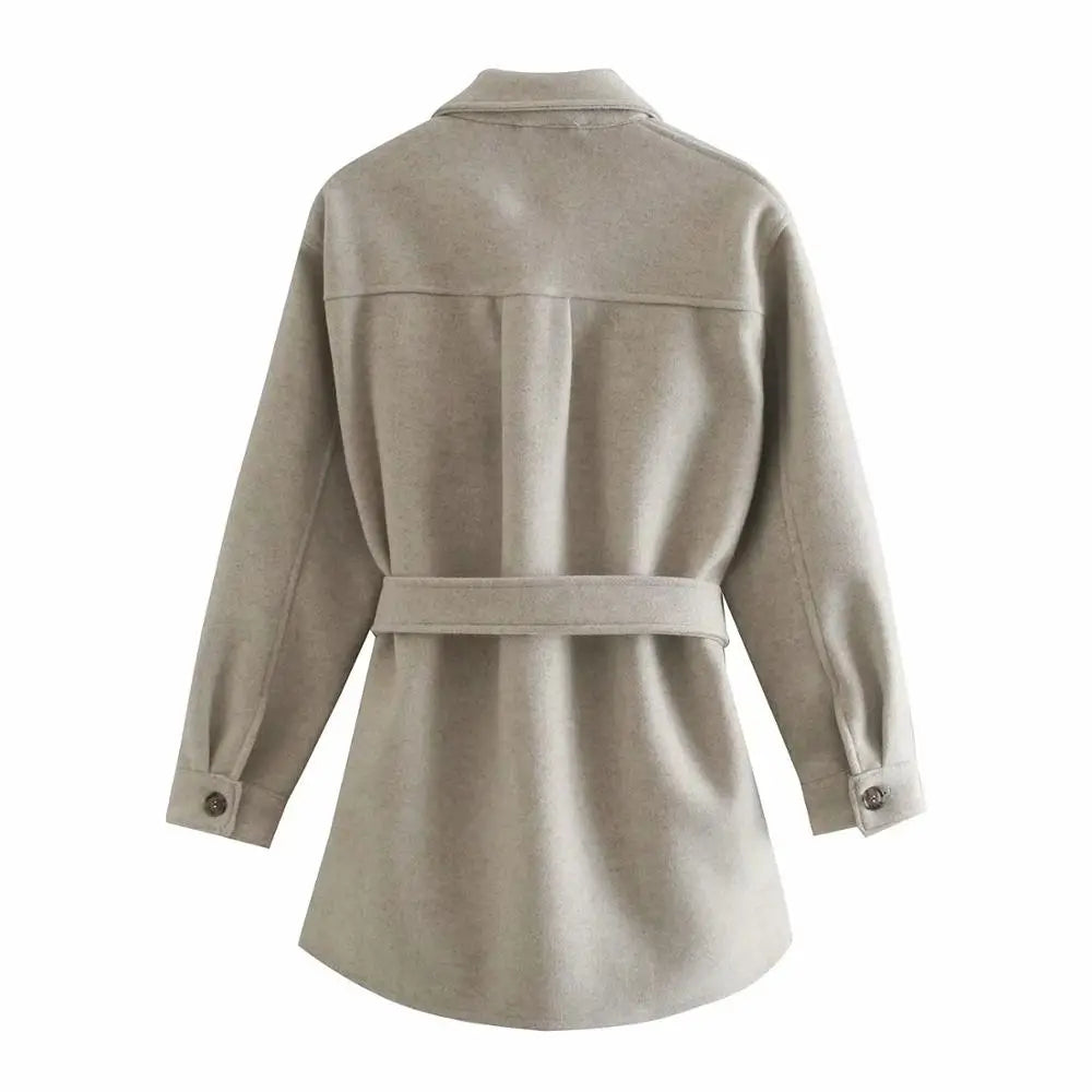 Belted Loose Woolen Jacket