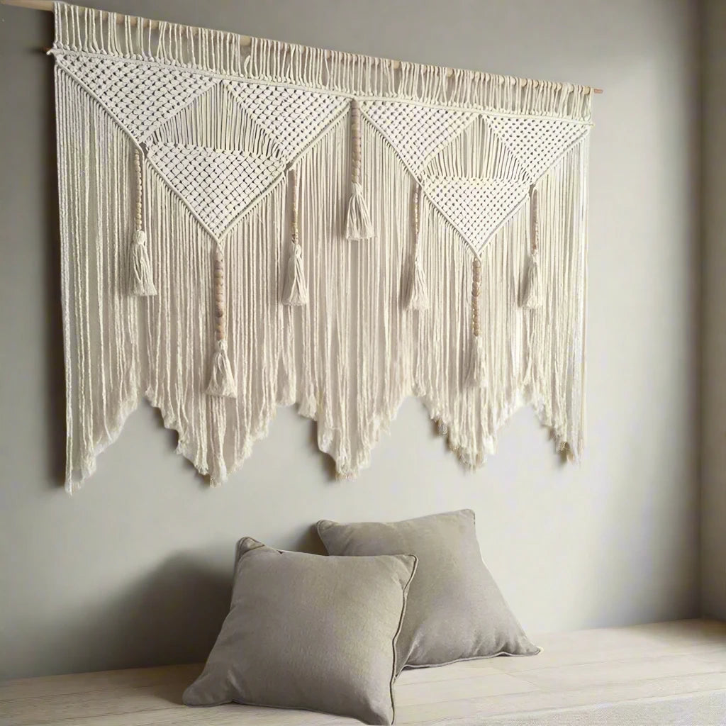 Handwoven Macrame Wall Hanging - Bohemian Cotton Rope Tapestry