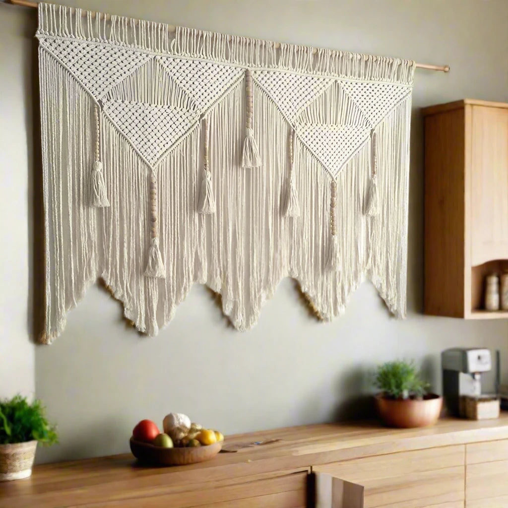 Handwoven Macrame Wall Hanging - Bohemian Cotton Rope Tapestry