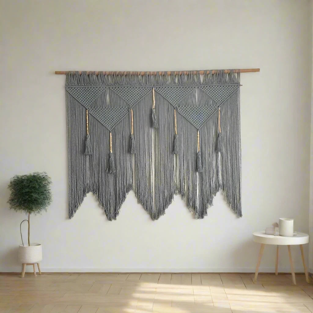 Handwoven Macrame Wall Hanging - Bohemian Cotton Rope Tapestry