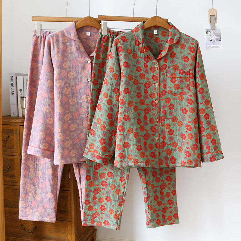 Two-piece 100% cotton crepe flower Pajamas Set