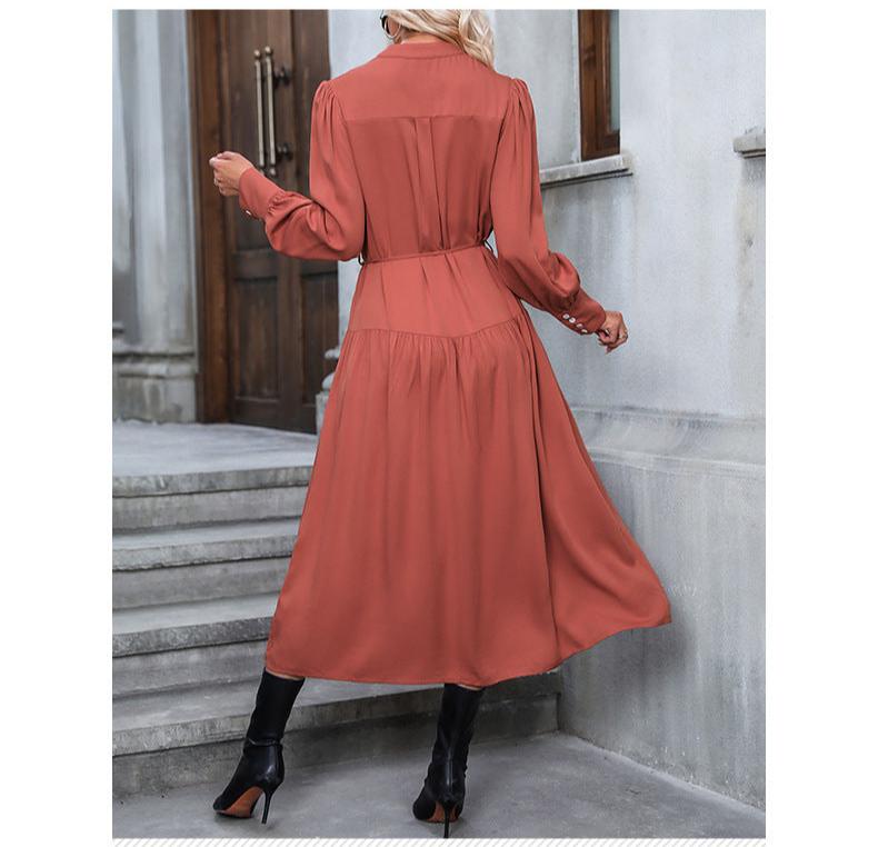 Long sleeve solid color versatile Midi Dress