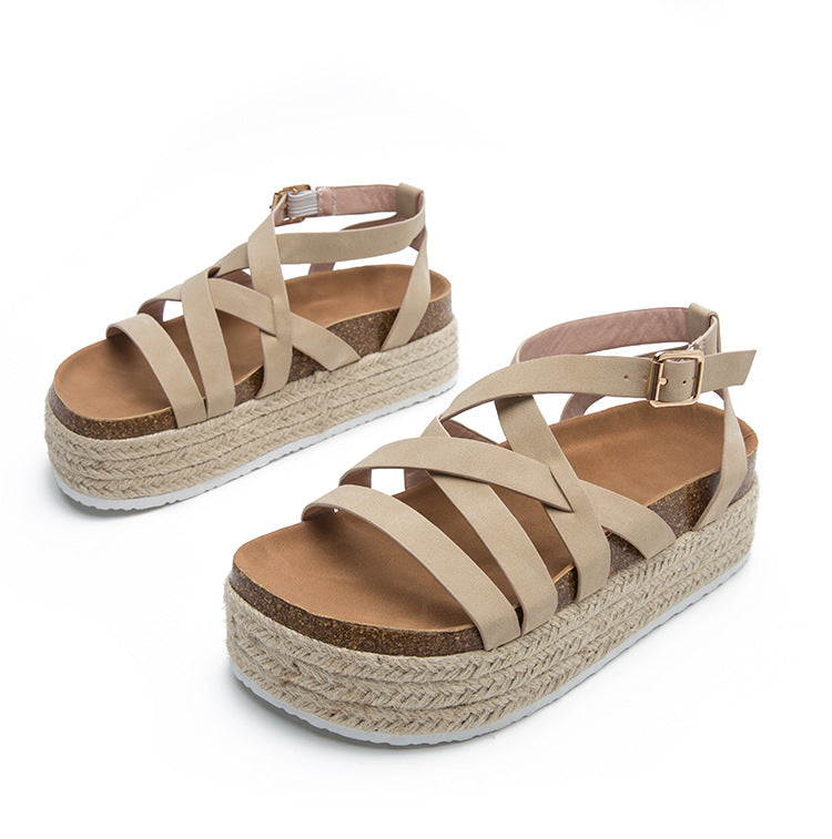 Muffin Platform, Strap Cross Buckle Sandals