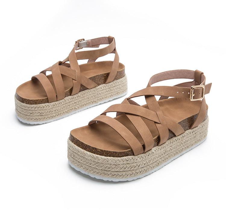 Muffin Platform, Strap Cross Buckle Sandals