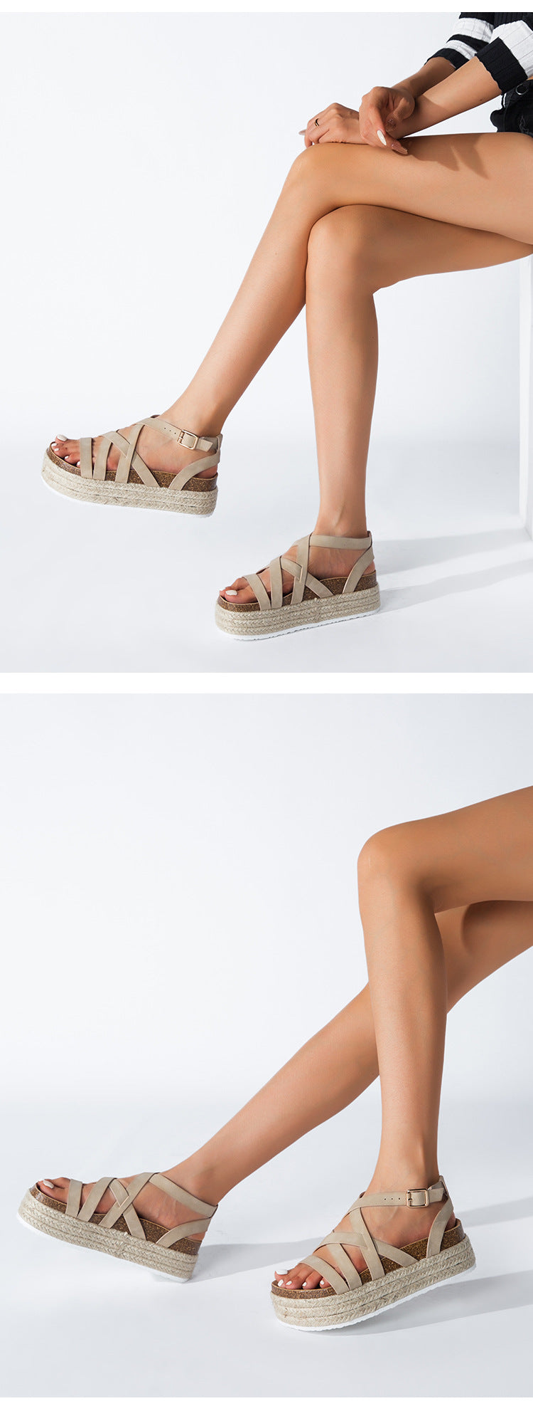 Muffin Platform, Strap Cross Buckle Sandals