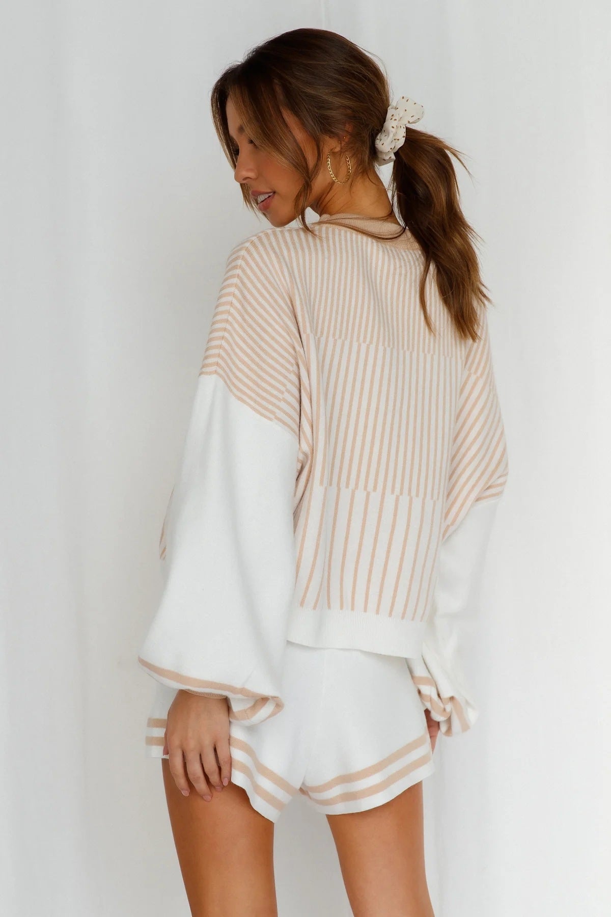 Casual Striped Knitted Sweater Set