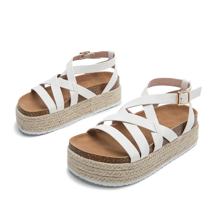 Muffin Platform, Strap Cross Buckle Sandals