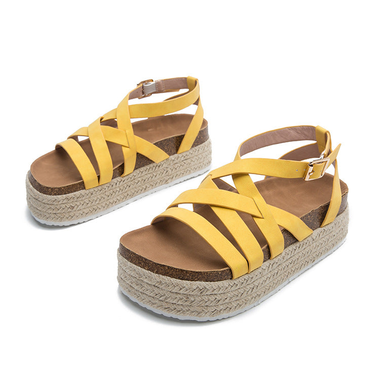 Muffin Platform, Strap Cross Buckle Sandals