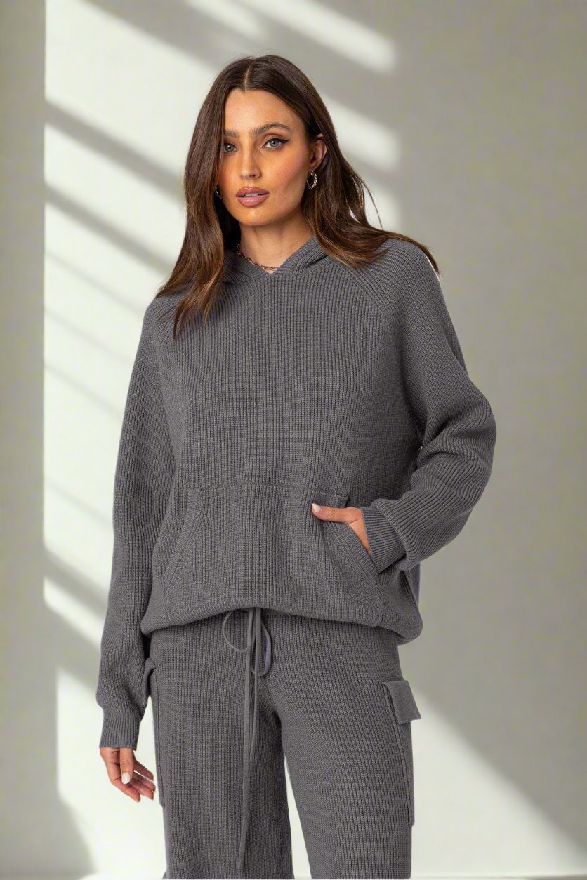 Comfy Hooded Knitted Pants-Sweater Set