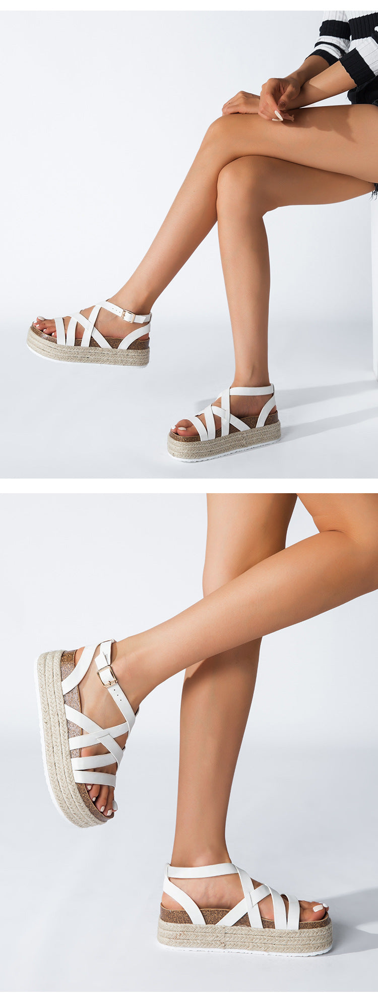 Muffin Platform, Strap Cross Buckle Sandals