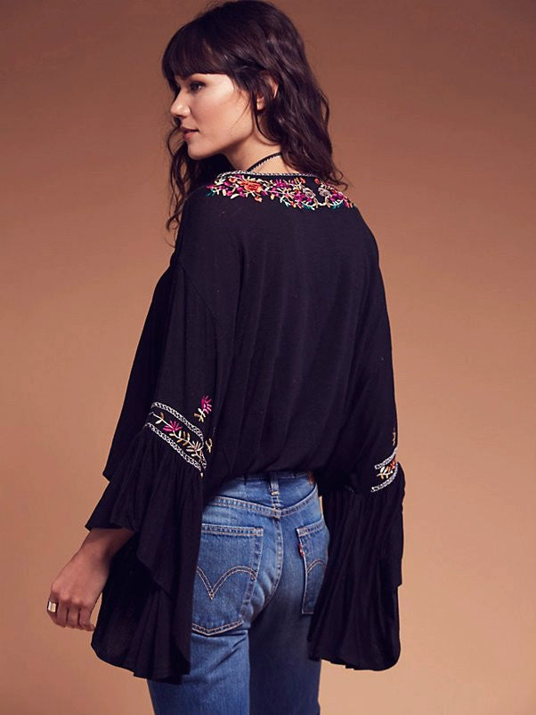 Bohemian Embroidered Flowy Cotton Top