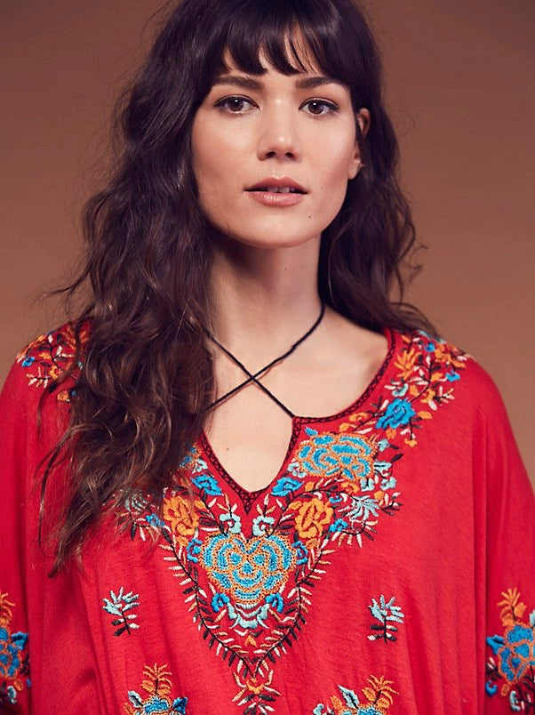 Bohemian Embroidered Flowy Cotton Top