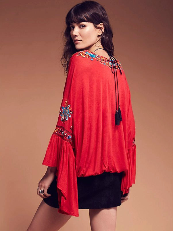 Bohemian Embroidered Flowy Cotton Top