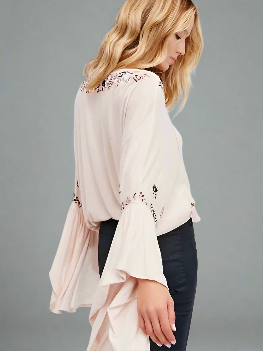 Bohemian Embroidered Flowy Cotton Top