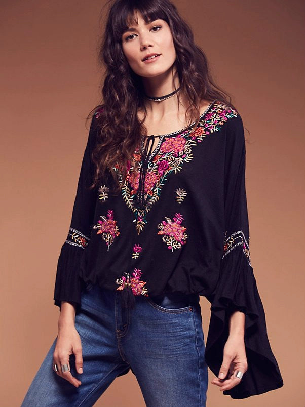 Bohemian Embroidered Flowy Cotton Top