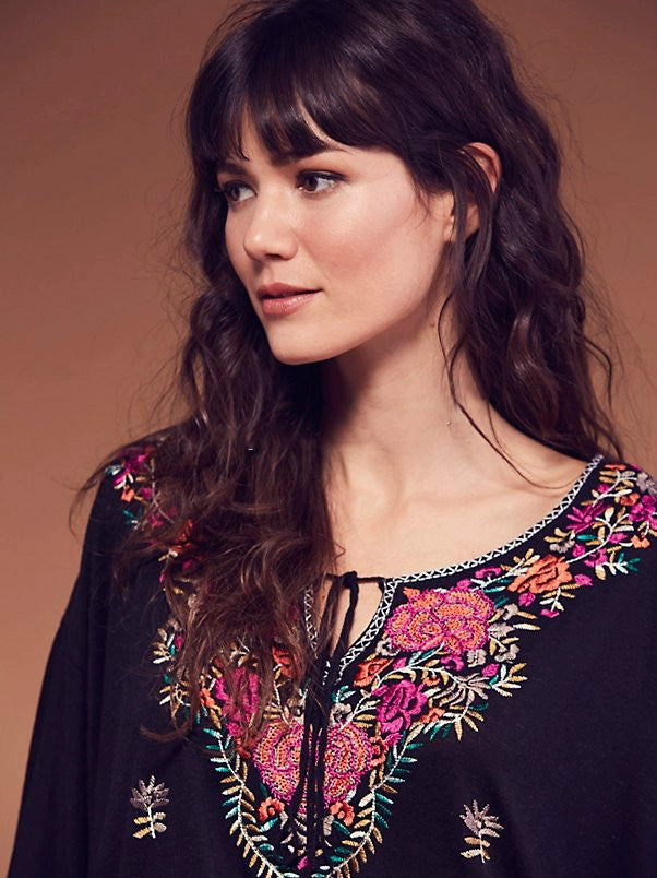 Bohemian Embroidered Flowy Cotton Top