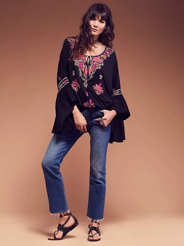 Bohemian Embroidered Flowy Cotton Top